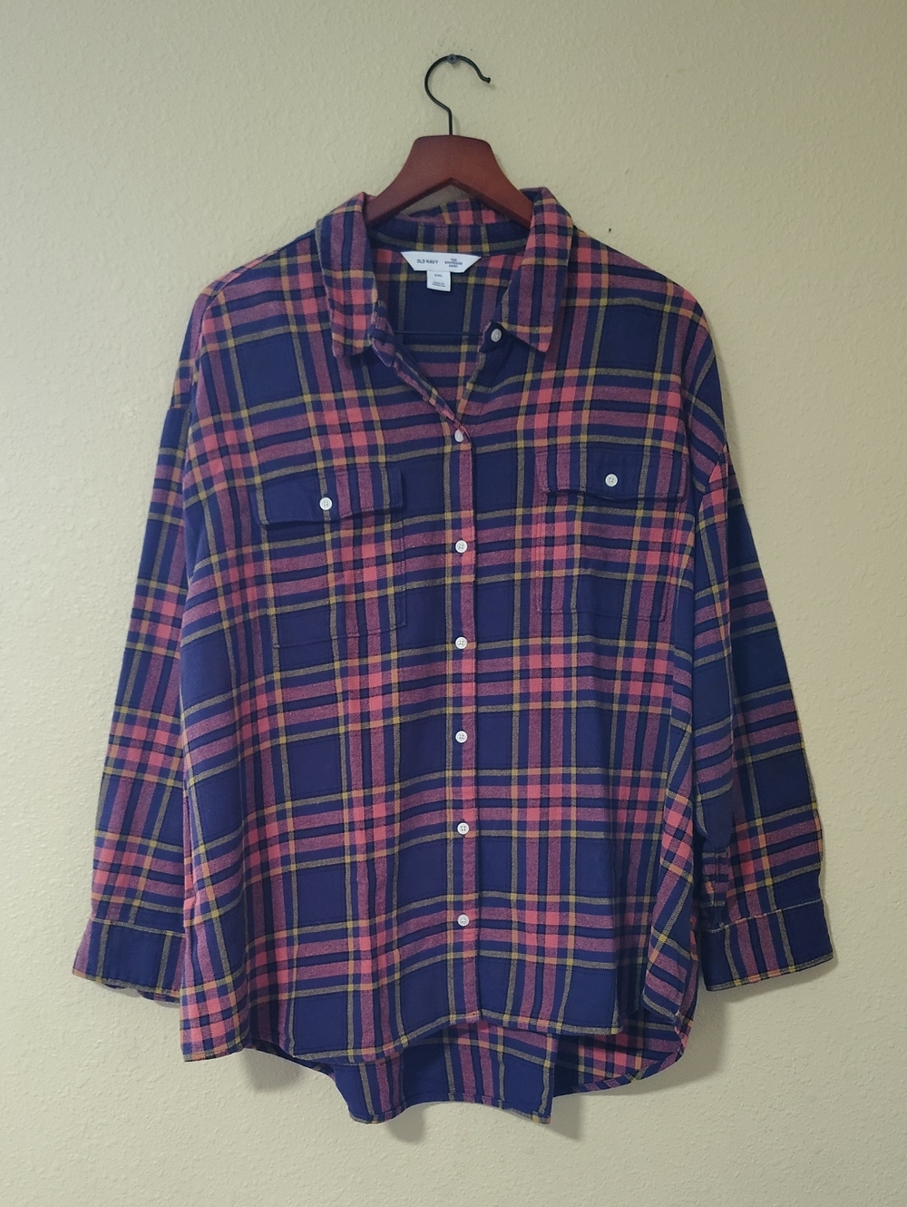 Old Navy 100% Cotton The Boyfriend Shirt Button Flannel Size XXL Plus Size